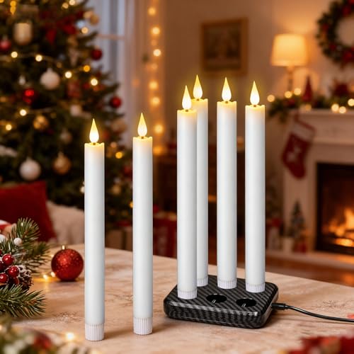 GenSwin Rechargeable Flameless Taper Candles Charging Base & 2 Remote White - color: White-A