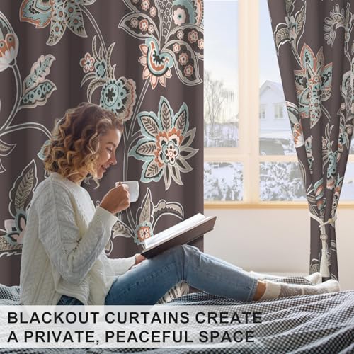 Floral Blackout Curtains for Bedroom and Living Room, Farmhouse Thermal Insulated Soundproof Privacy Drapes 84 Inch Length 2 Panels Set with Tassels Tiebacks, Paisley Patterned Room Darkening Curtains - color: Ornate Paisley Garden