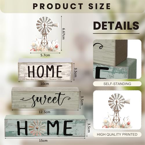 Cinnvoice 4 Pcs Summer Windmill Wooden Block Decor Farmhouse Tiered Tray - style: Windmill