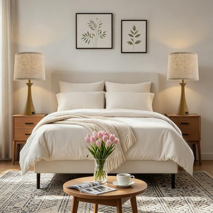 Touch Table Lamps Set of 2, 21" Bedside Lamps with USB C+A - color: Wood Grain