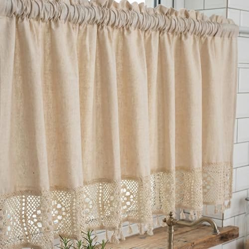 Molaxhome Linen Valances for Windows Boho Kitchen Valance Window Treatments - color: Beige, size: 59"W x 24"L (Pack of 1)