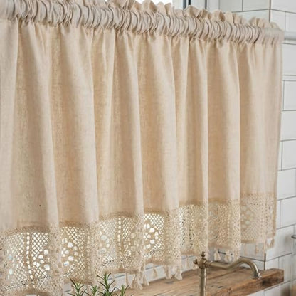 Molaxhome Linen Valances for Windows Boho Kitchen Valance Window Treatments - color: Beige, size: 59"W x 24"L (Pack of 1)