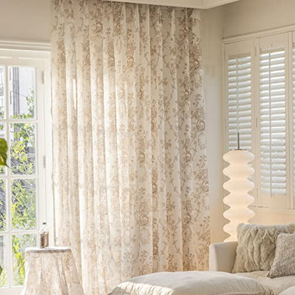 SUOUO Coffee Brown Toile Floral Semi Sheer Curtains 84 Inches 2 Panels - color: Coffee-t, size: 52"W x 84"L (Pack of 2)
