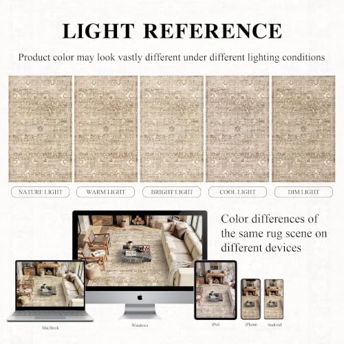 8x10 Washable Living Room Area Rug Non-Slip Retro Khaki Large Carpet - color: Accent | Beige Khaki, size: 8' x 10' (Rectangular)