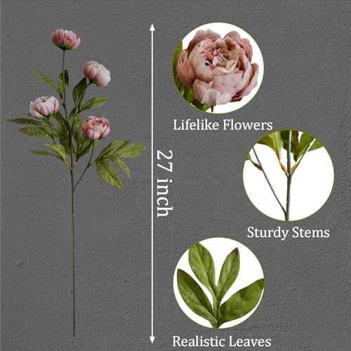 6Pcs Viral Peony Artificial Flowers for Vase - color: Pink, size: 6Pcs