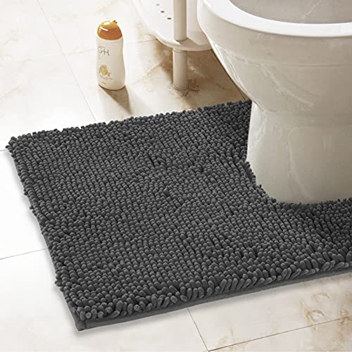 ITSOFT Standard 24"x21" U-Shaped Non-Slip Shaggy Chenille Toilet Contour Bathroom Rug with Water Absorbent, Charcoal Gray - color: Charcoal Gray, size: 24" x 21" (U-Shaped)