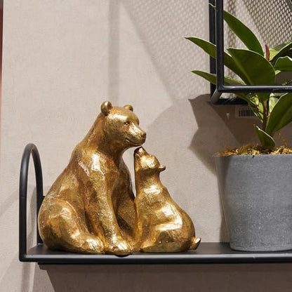 Guichifun Kissing Bear Statues Gold Mother and Baby Resin Figurines - color: Gold-bear