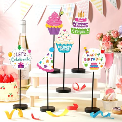 DoubleFill 6 Pcs Happy Birthday Party Decoration for Table Centerpieces - style: Happy Birthday