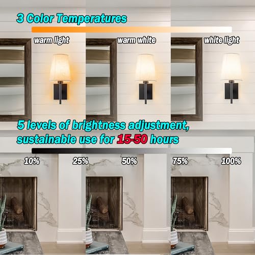 YHCDLAMP Battery Operated Wall Sconces Set of Two,Battery Operated Wall Lights with Remote, Fabric RGB Color Changing Dimmable Wall Lamp for Bedroom Living Room, Easy to Install (Color : Black) - color: Black