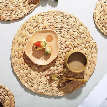 Round Woven Placemats Set of 4，Rattan Placemats Natural Hand-Woven Water Hyacinth Placemats Farmhouse Weave Place Mats Table Mats for Dining, Table,Kitchen,Wedding - size: 13 inch (Set of 4)