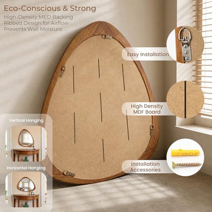 24" x 19" Asymmetrical Mirror, Solid Wood Frame, Irregular Design - color: Brown, size: 24"L x 19"W
