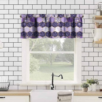 Purple Marble Valance, Abstract Gold Ombre Modern Luxury Diamond Honeycomb Geometric Romantic Print Blackout Short Window Curtain Treatment for Girls Bedroom Living Room, 54x18inch - color: Marble-22