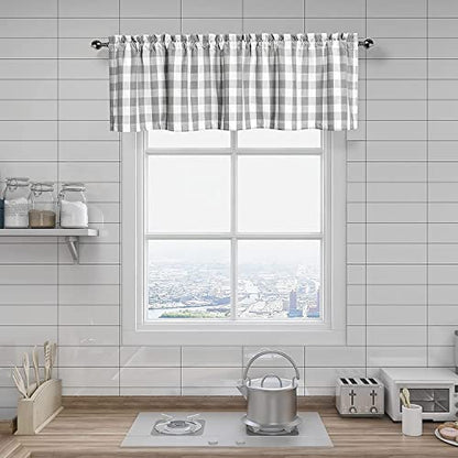 Amzdecor Grey White Buffalo Plaid Valance Semi Sheer Cafe Curtain 55"x15" - color: Silver/Gray