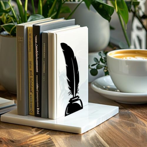Peacoblue 5.3"x4.3"x7.9" Metal Bookends, Heavy Duty Book Ends for Shelves - style: Quill Pen and Candlestick