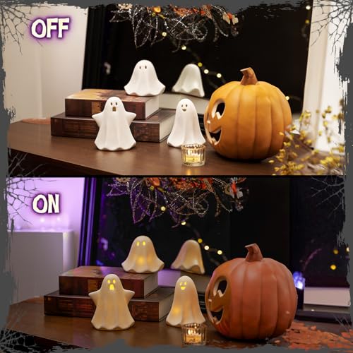 DN DECONATION Light Up Ghost Halloween Decor, 5" Cute for Halloween Table - color: White