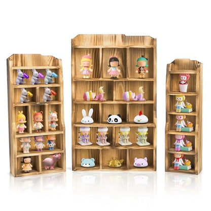 3 Pack Wood Shadow Box with 27 Compartment, 16" x 10" x 2.5" Rustic Cubby Display Shelf, Wall-Mounted Freestanding Floating Shelves, Decorative Collection Display for Figures, Curio