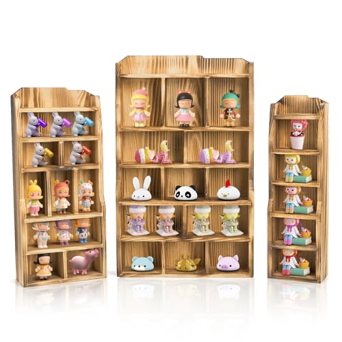 3 Pack Wood Shadow Box with 27 Compartment, 16" x 10" x 2.5" Rustic Cubby Display Shelf, Wall-Mounted Freestanding Floating Shelves, Decorative Collection Display for Figures, Curio