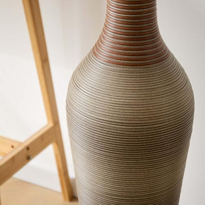 39-Inch Tall Floor Vase, Modern PVC Decorative Ribbed Design with Artificial Rattan Look, Large Statement Piece for Living Room, Freestanding Flower Holder