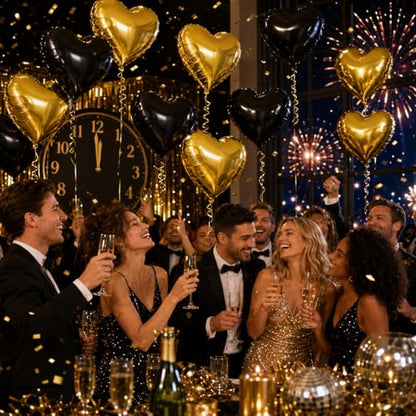 Black Gold Heart Foil Balloons,12Pcs 18Inch Heart Shaped Balloons - color: Black Gold
