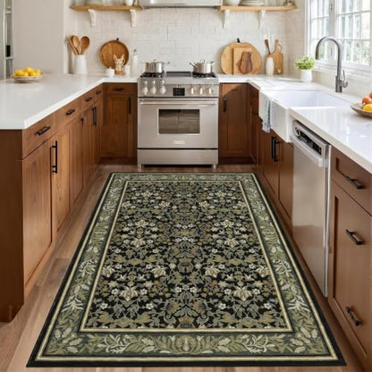 GarveeHome Washable 3x5 Entryway Rugs Non Slip Kitchen Area Rug Green Black - color: Green Black, size: 3' x 5' (Rectangular)