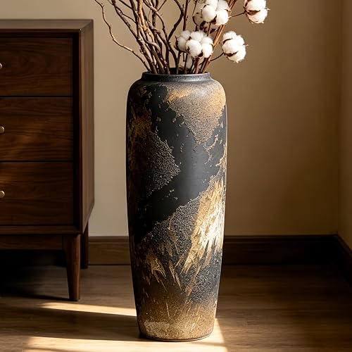 Black Rustic Ceramic Floor Vase, 19.7 Inch, Large Farmhouse Decor - size: 19.7 Inch