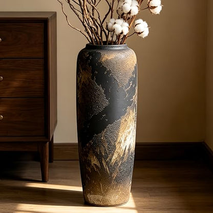 Black Rustic Ceramic Floor Vase, 19.7 Inch, Large Farmhouse Decor - size: 19.7 Inch