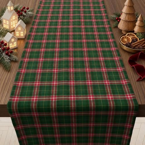 Christmas Decorations - Red Green Plaid Christmas Table Runner - color: Christmas Plaid