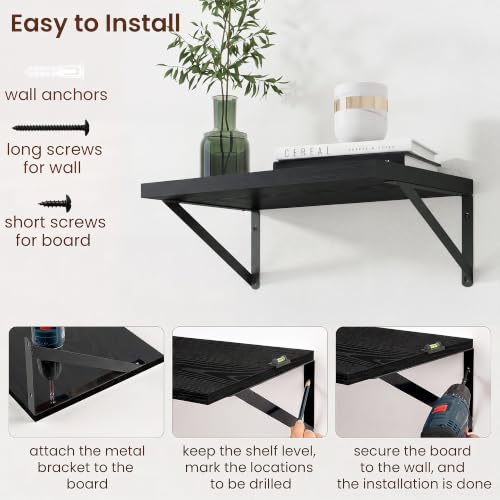 Axeman Deep Floating Shelves, 18'' x 12'' Black Wall Shelves Set of 2 - color: Black, size: 18W x 12D