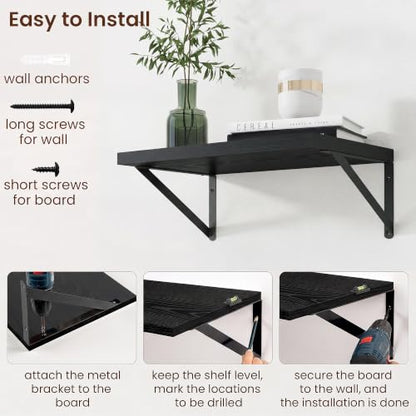 Axeman Deep Floating Shelves, 18'' x 12'' Black Wall Shelves Set of 2 - color: Black, size: 18W x 12D