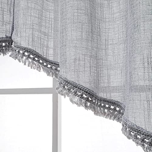 Beda Home Tassel Linen Textured Swag Curtain Valance, Grey, 36 x 36 in - color: Grey, size: 36"W x 36"L (Pack of 2)