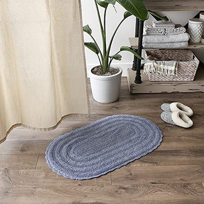 DII Crochet Collection Reversible Bath Mat, Large Oval, 21x34, Stonewash Blue - color: Stonewash Blue, size: 1'9" x 2'10" (Oval)
