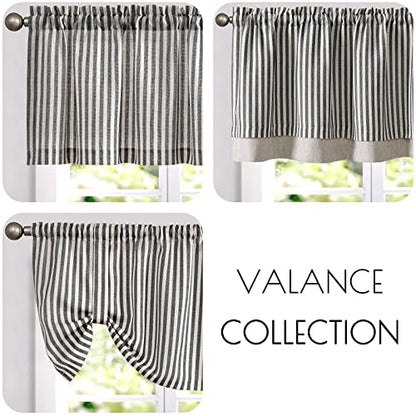 jinchan Stripe Linen Kitchen Valance Curtain, 50x16, 1 Panel, Grey - color: Boxter Striped | Charocoal Grey on Linen, size: 50"W x 16"L (Pack of 1)