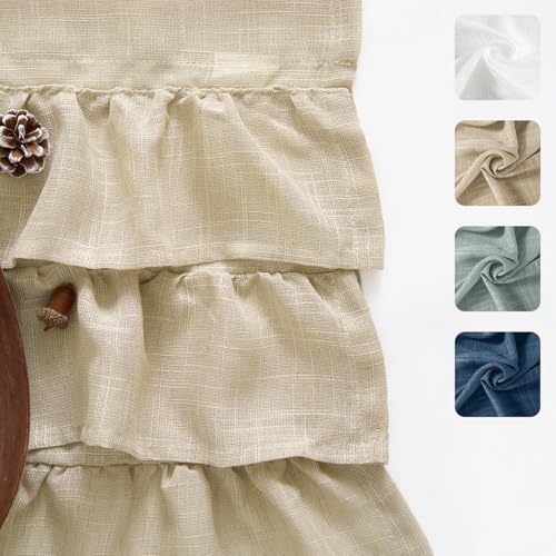 jinchan Ruffled Window Valance Curtain, 18 Inch, 1 Panel, Warm Beige - color: 3-tier Ruffle | Warm Beige, size: 50"W x 18"L (Pack of 1)