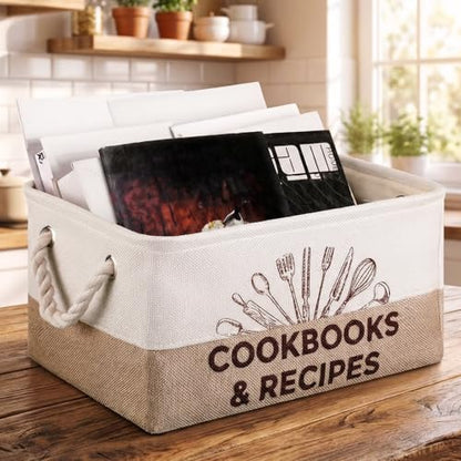 Marsui 1 Pcs Cookbook & Recipe Book Basket Cook Lover Gifts , White Brown - color: White Brown, size: Cookbook