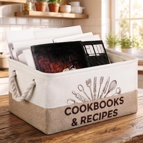 Marsui 1 Pcs Cookbook & Recipe Book Basket Cook Lover Gifts , White Brown - color: White Brown, size: Cookbook
