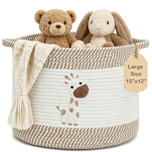 Baby Laundry Basket for Nursery, Large 15”x12” Giraffe Storage Baskets - color: Giraffe
