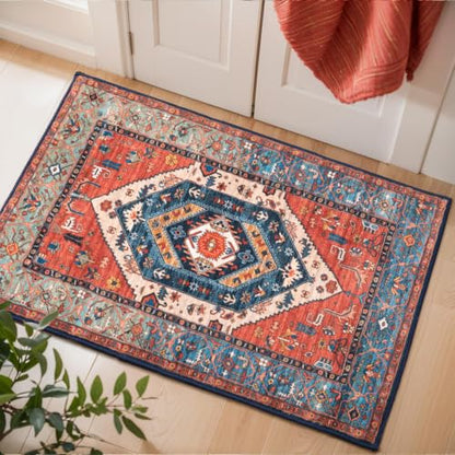 SERISSA 2x3 Washable Non Slip Boho Small Area Rug for Entryway，Rust - color: Rust/Multi, size: 2' x 3' (Rectangular)