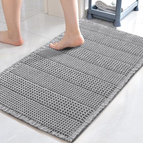 H.VERSAILTEX Upgraded Waffle Bath Mat Super Absorbent Non Slip Bath Rugs for Beside Tub, 17" x 24", Dove - color: Dove, size: 17" x 24"