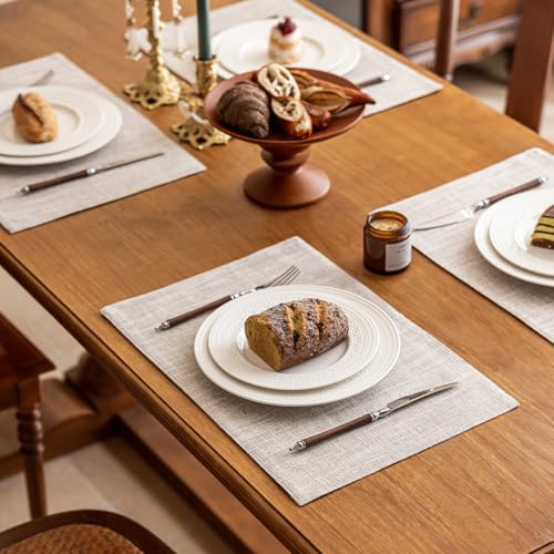 KXN Placemats Set of 4, Durable Dual-Layer Fabric Table Mats, Beige - color: Beige