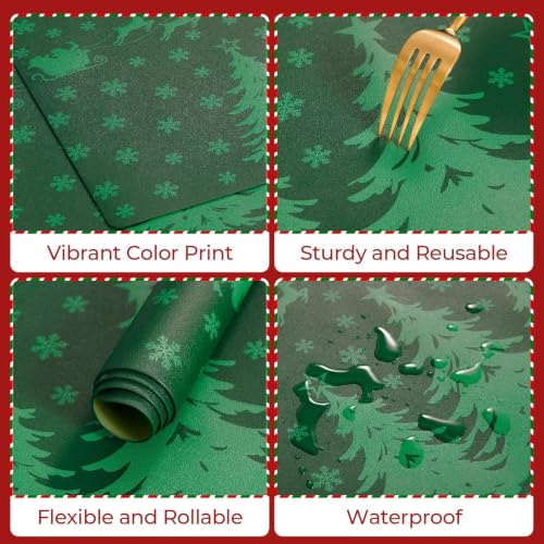 MOSAYT Christmas Vinyl Placemats Set of 6, 12 X 17 Inch, Green - color: Christmas Green