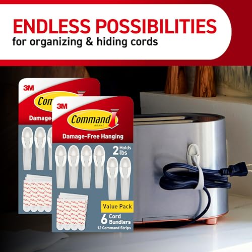 Command Plastic Cord Bundlers, Damage-Free Cable Organizer, No Tools Required, 12 Gray and 24 Adhesive Strips - size: 12 Cord Bundlers