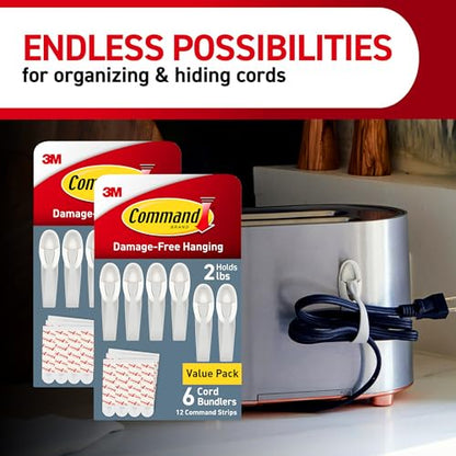 Command Plastic Cord Bundlers, Damage-Free Cable Organizer, No Tools Required, 12 Gray and 24 Adhesive Strips - size: 12 Cord Bundlers