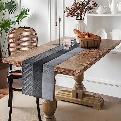 Aofmee Table Runner and Placemats Set of 6 Washable, Heat Resistant Place Mats with Table Runner, Woven Vinyl Table Placemats for Dining Table, Stain Resistant Kitchen Table Mats Sets, Easy to Clean - color: Black, size: Set of 7