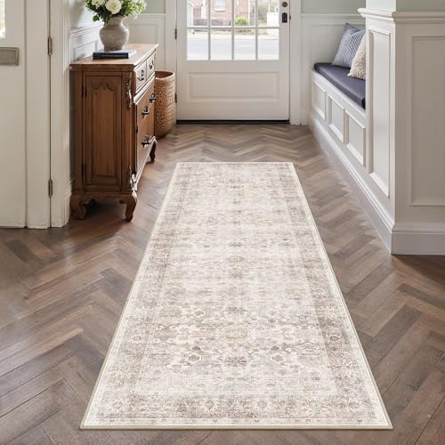 2x6 Kitchen Runner Beige Vintage Washable Runner Rugs for Hallway Kitchen - color: Neutral Beige, size: 2'*6'(Runner)