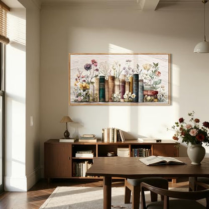 crmotu Botanical Oversized Wall Art, Books and Flowers Pictures 29"x57" - color: Emerald Brown, size: 57"L x 29"W