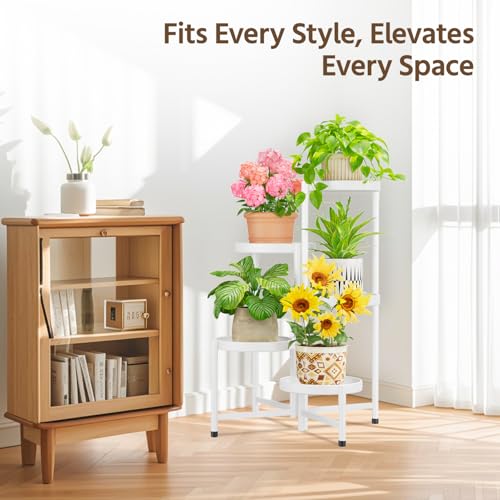 LASZOLA Plant Stand Indoor with 10 Inch Large Metal Tray, 5 Tier White - color: Snow White, size: 5 Tier