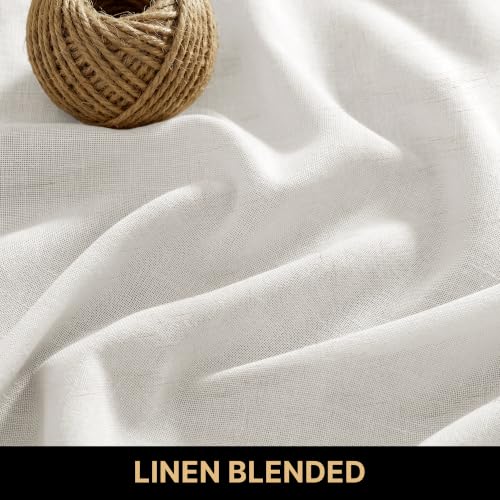 PrinceDeco Linen Semi Sheer Curtains for Living Room,52x108 inch, Off White - color: Off White, size: 52"W x 108"L (Pack of 2)