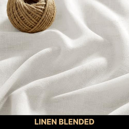 PrinceDeco Linen Semi Sheer Curtains for Living Room, 52x63 inch, Off White - color: Off White, size: 52"W x 63"L (Pack of 2)