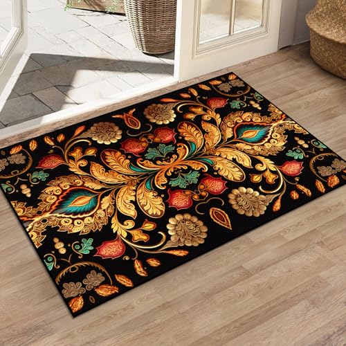 Washable Entrance Door Mat for Bedroom, Kitchen, Laundry, Entrance, Non-Slip Vintage Hallway Rug Runner with Upgrade Rubber Backing, Stain Resistant Faux Wool Distressed Carpet Runner (35.4" x 23.6") - size: 1'11" x 2'11" (Rectangular)