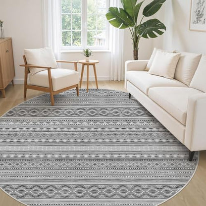 cotiled 8x8 Round Rug 8ft Circle Living Room Boho Area Rugs - color: Beige Grey, size: 8' (Round)